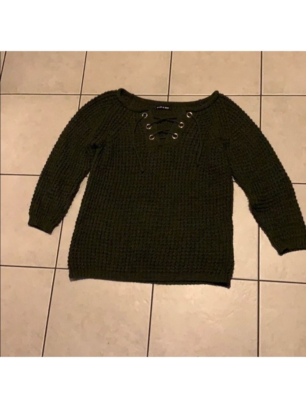 Small Olive Knit Lace Up Sweater Made in Italy